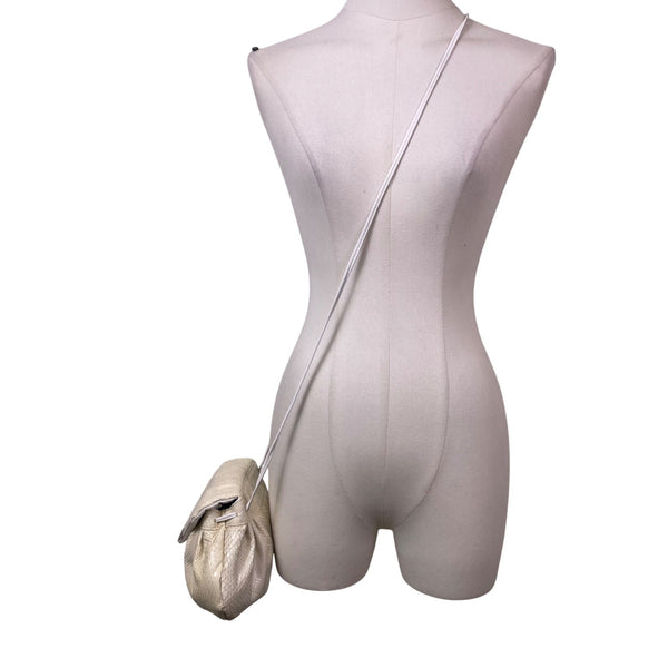 Novita Krishan Women’s White Snakeskin Embossed Rhinestone Clasp Crossbody Bag