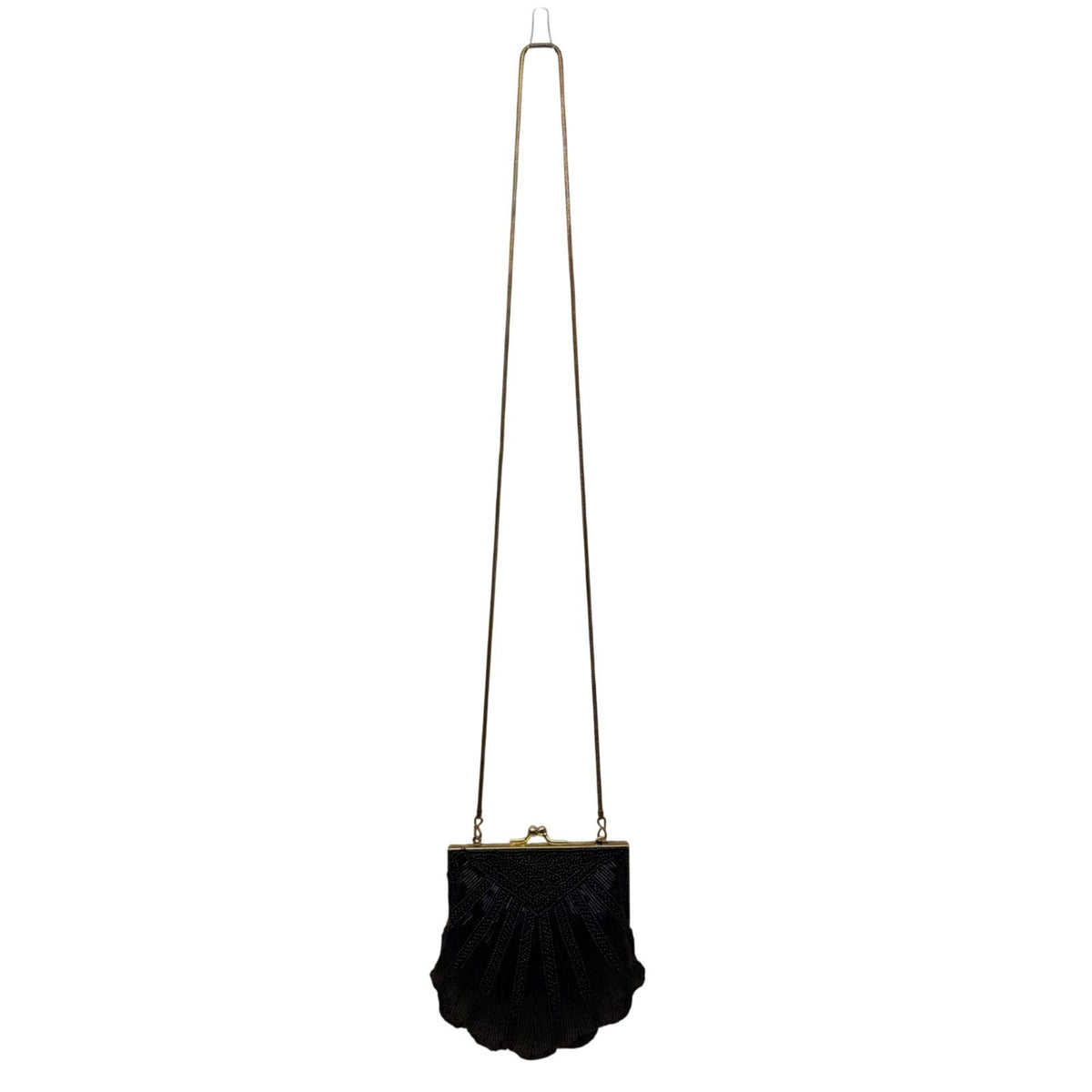 Carla Marchi Women’s Black Beaded Shell Design Metal Frame Evening Clutch