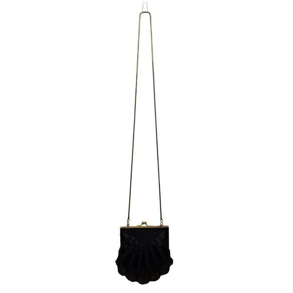 Carla Marchi Women’s Black Beaded Shell Design Metal Frame Evening Clutch