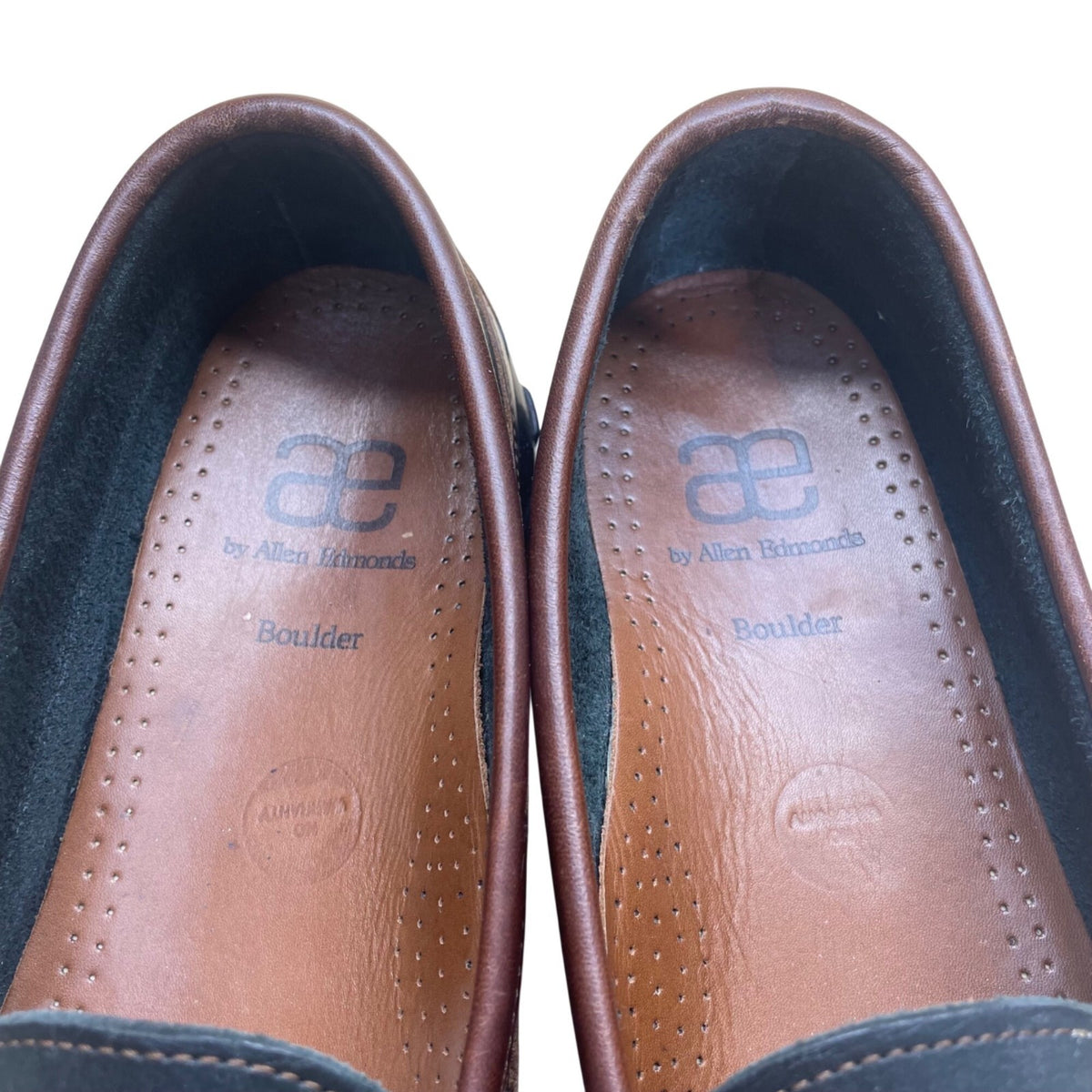 Allen Edmonds Men’s Brown & Black Leather Boulder Moc Toe Loafers Size 12B
