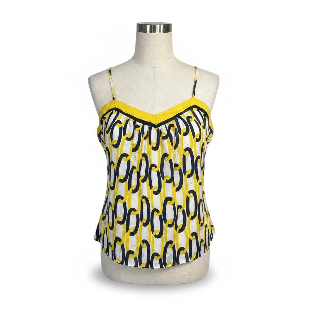 Milly Womens Yellow Multicolor Silk Chain Print Sleeveless Top Size 4 USA