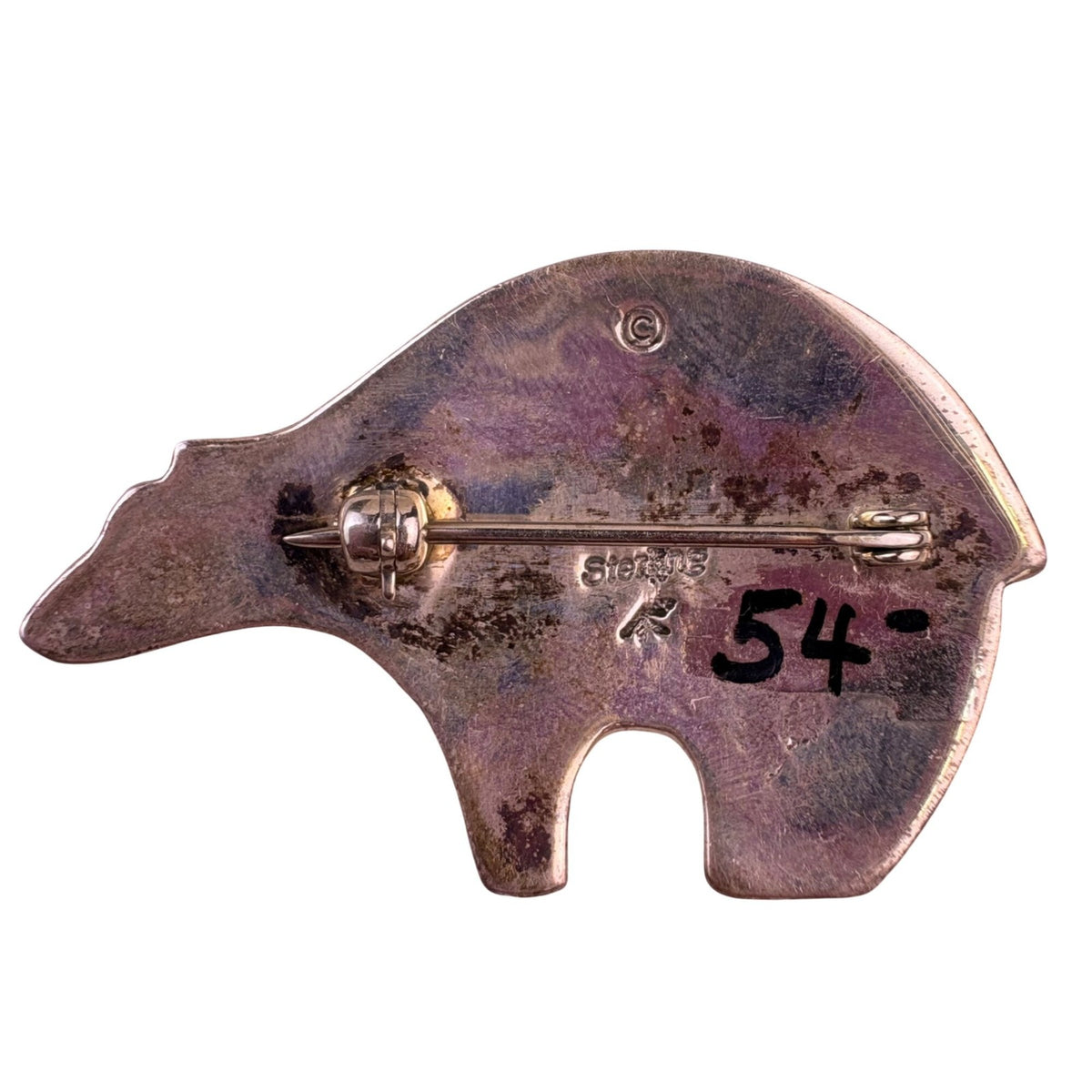 Sterling Handmade Navajo Womens Silver Tone Mixed Stone Spirit Bear Brooch