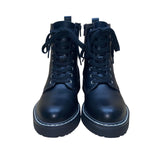 Madden Women’s Black Faux Leather Lace-Up Side Zipper Keen Combat Boots Size 9M