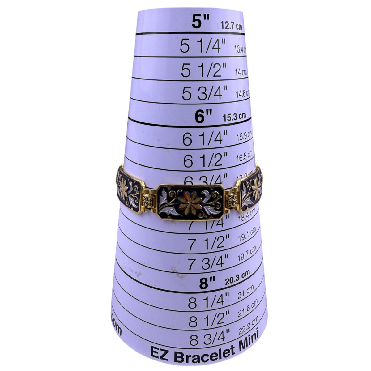 Gold Tone & Black Enamel Floral Bracelet Ladies Handcrafted Spain Safety Clasp