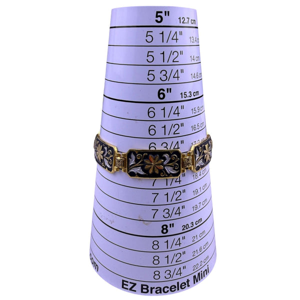 Gold Tone & Black Enamel Floral Bracelet Ladies Handcrafted Spain Safety Clasp