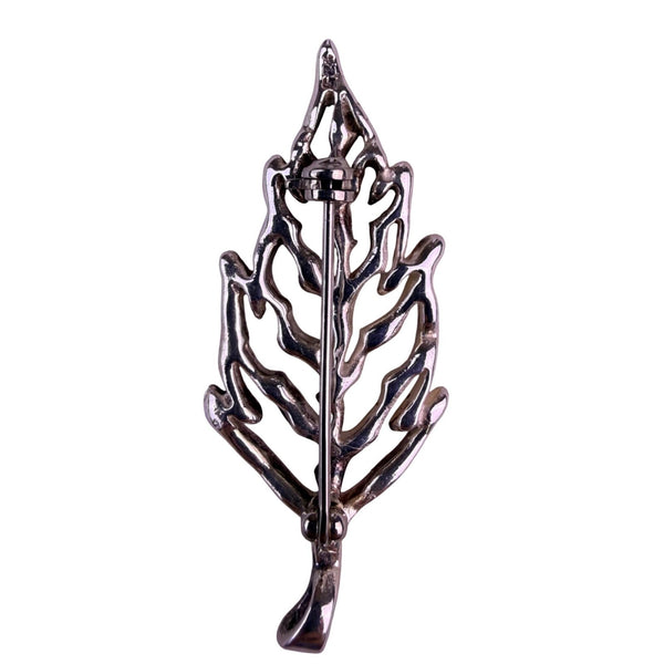 Sterling Silver 925 Womens Openwork Leaf Brooch Handcrafted Nature-Inspired