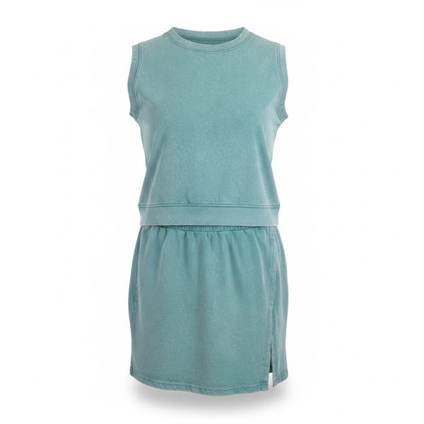 Sleeveless Cotton Top & Elastic Waist Shorts Set Women Teal Size L