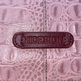 Hidesign Women’s Burgundy Leather Croc-Embossed Gold Detail Dual Straps Tote Bag