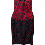 Vintage A.J. Bari Strapless Red & Black Striped Polka Dot Dress Size 4