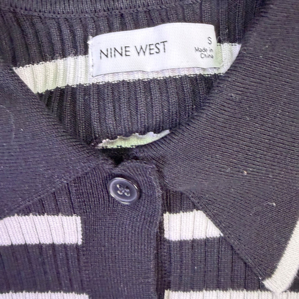 Nine West Womens Black & White Striped Button-Up Cardigan Sweater Size S
