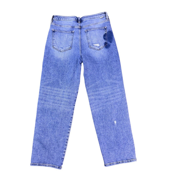 Risen Womens Blue Cotton Heart-Printed Straight-Leg Denim Jeans Size 11
