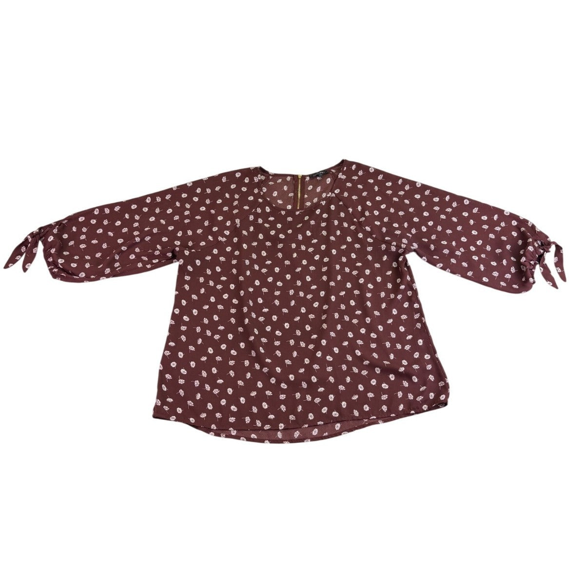 Papermoon Womens Brown Polyester Floral Print Blouse With Tie Sleeves Size XXL