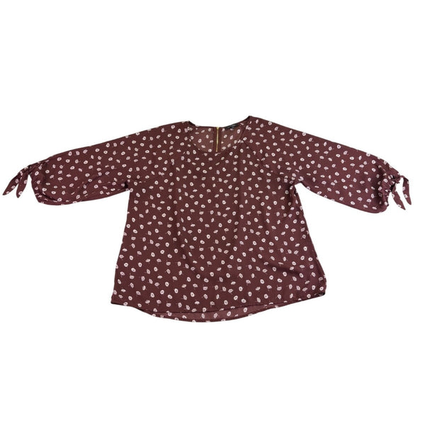 Papermoon Womens Brown Polyester Floral Print Blouse With Tie Sleeves Size XXL
