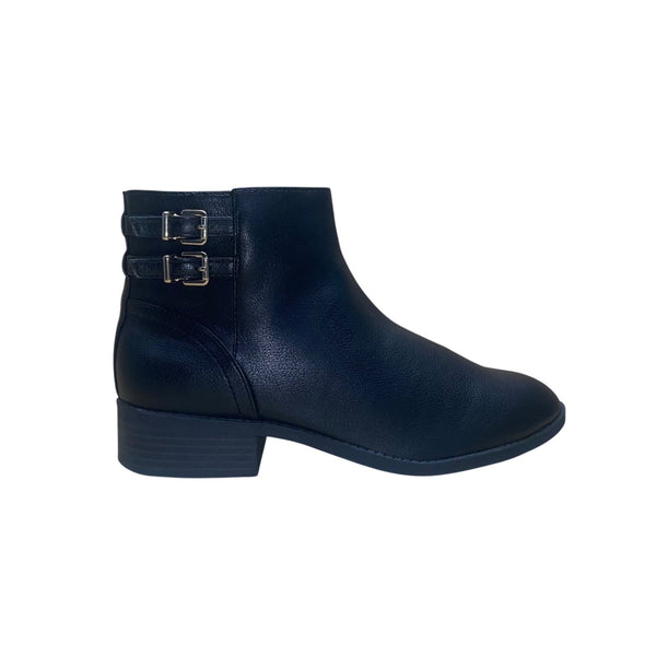 Kelly & Katie Women’s Black Faux Leather Double Buckle Ankle Boots Sz 8M