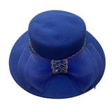 Glory II Womens Blue Wool Dress Hat With Decorative Band & Mesh Bow