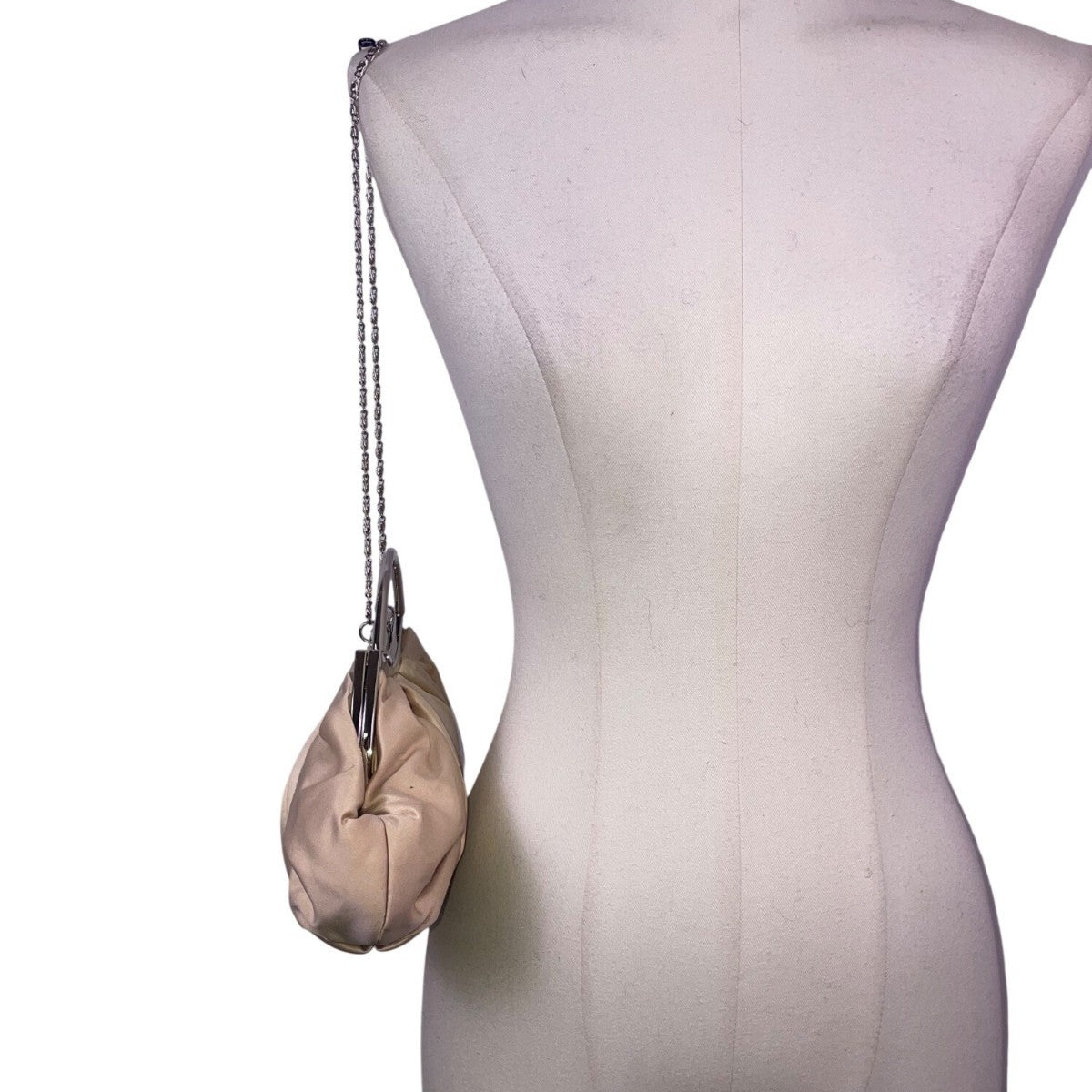 Lulu Townsend Women’s Beige Satin With Chain Strap  Pleated Clutch Evening Bag