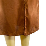 Brown Asymmetrical Satin Midi Dress With Adjustable Straps & Side-Zip Closure Ne