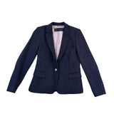 Zara Basic Womens Navy Cotton Blazer Single Button Lined Slim Fit Size M