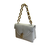Vintage Finesse White Faux Lizard Leather Handbag Gold Chain Strap & Twist Clasp