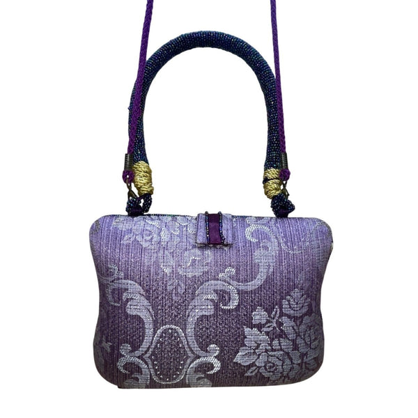 Bohemian Women’s Purple Patchwork Beaded Handbag With Embellished Details