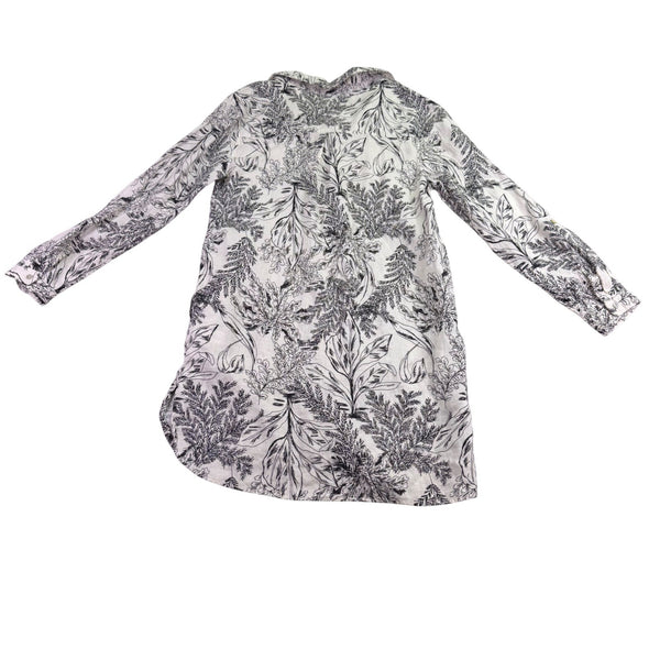 Tahari Womens Black/White Linen Long Sleeve Leaf Print Shirt Dress Sz M
