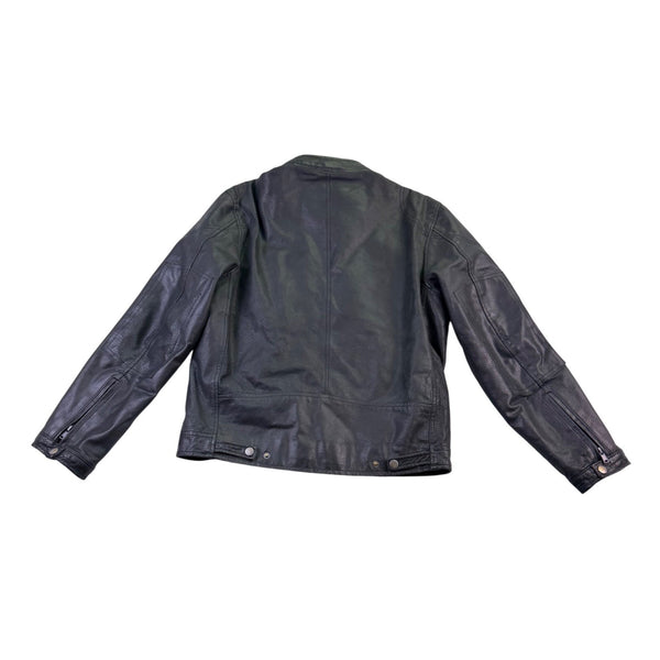 T-Traxx Mens Black Leather Jacket Zip-Up Quilted Lining Motorcycle Style Sz M