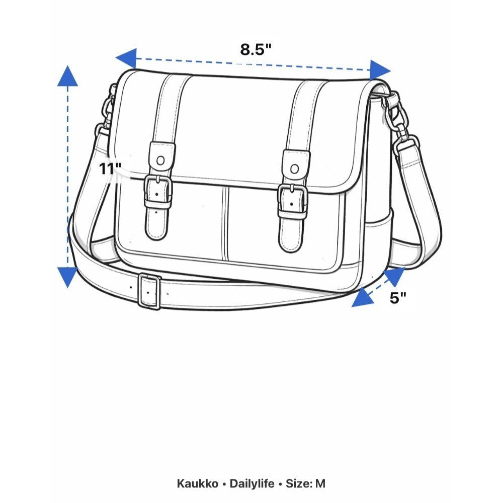 Kaukko Unisex Brown Canvas & Leather Adjustable Crossbody Strap Messenger Bag