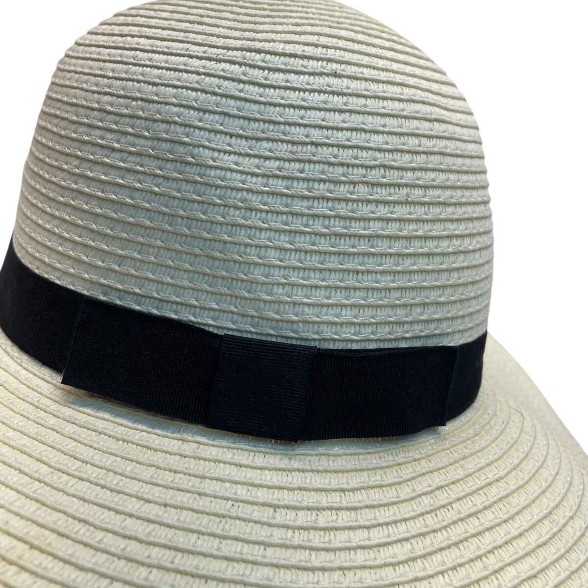 Wallabe Wide Brim Beige Straw Hat With Black Ribbon One Size