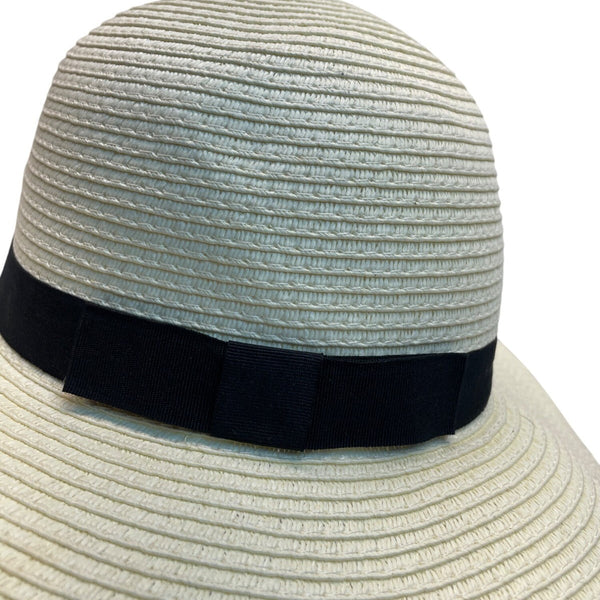 Wallabe Wide Brim Beige Straw Hat With Black Ribbon One Size