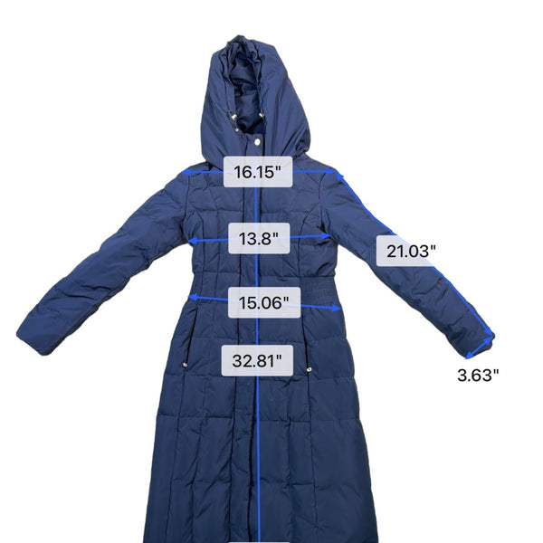 Cole Haan Womens Navy Hooded Puffer Coat Quilted Long Winter Size XS
