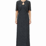 Sténay Womens Black Silk Beaded Evening Gown With Sheer Jacket  Elegant Size 20
