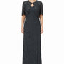 Sténay Womens Black Silk Beaded Evening Gown With Sheer Jacket  Elegant Size 20