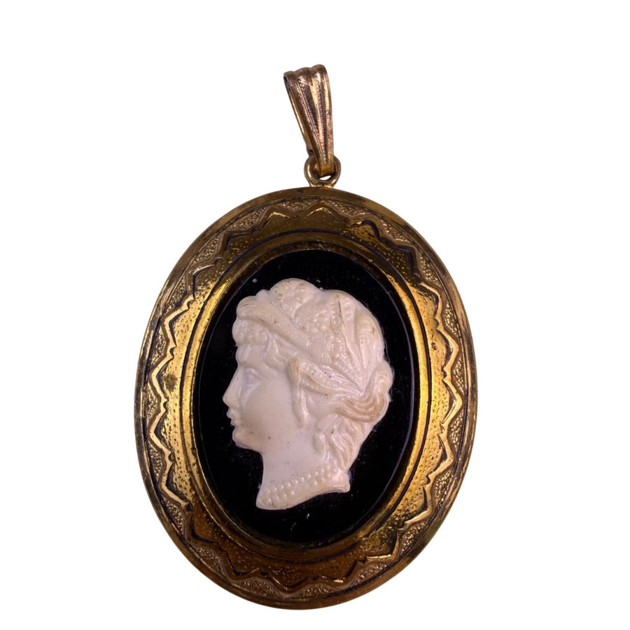 J. Cora Womens Gold Tone Faux Cameo Pendant Womans Profile Filigree Oval