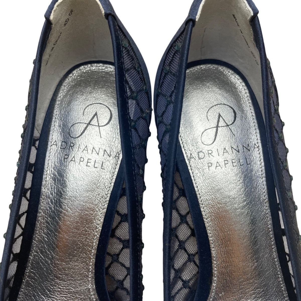 Adrianna Papell Women’s Navy Saba Mesh Rhinestoned Peep Toe Jamie Heels Size 6.5