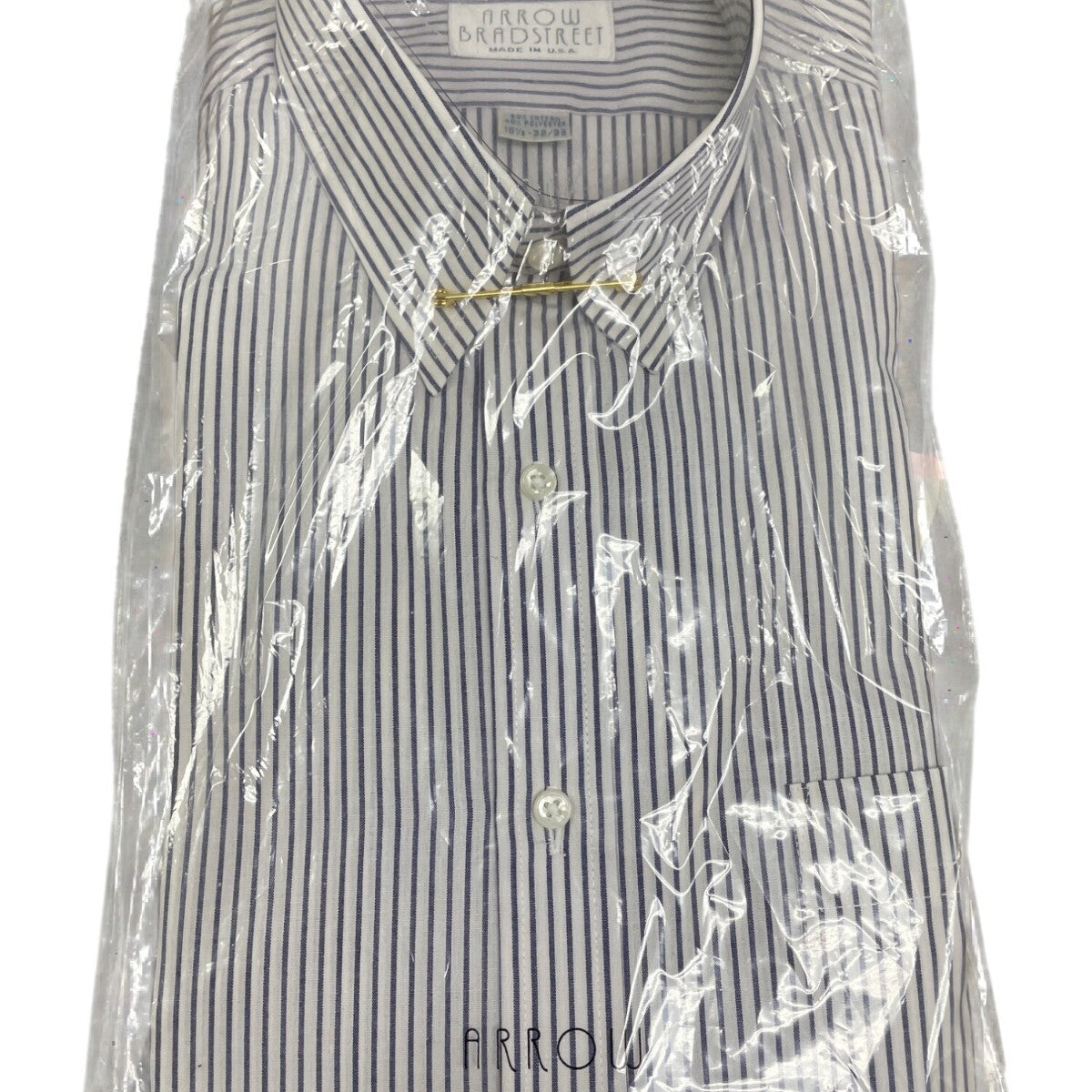 Vtg Arrow Bradstreet Mens Navy White Stripe Long Sleeve Shirt  Sz 15 1/2 - New
