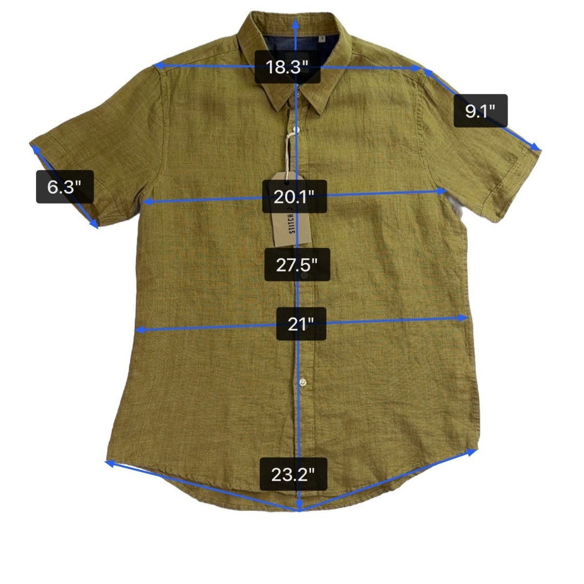 Stitch Note Mens Olive Linen Button-Up Shirt Short Sleeve Lightweight Sz S - New