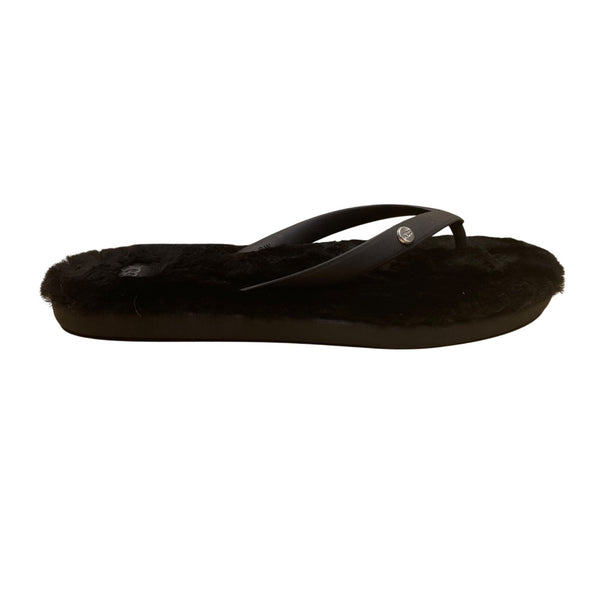 UGG Women’s Black Fur Comfortable Flip Flop Plush Slippers Sandals Size 6W