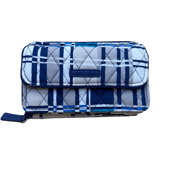 Vera Bradley Women’s Navy White Quilted Plaid Adjustable Strap Crossbody Clutch