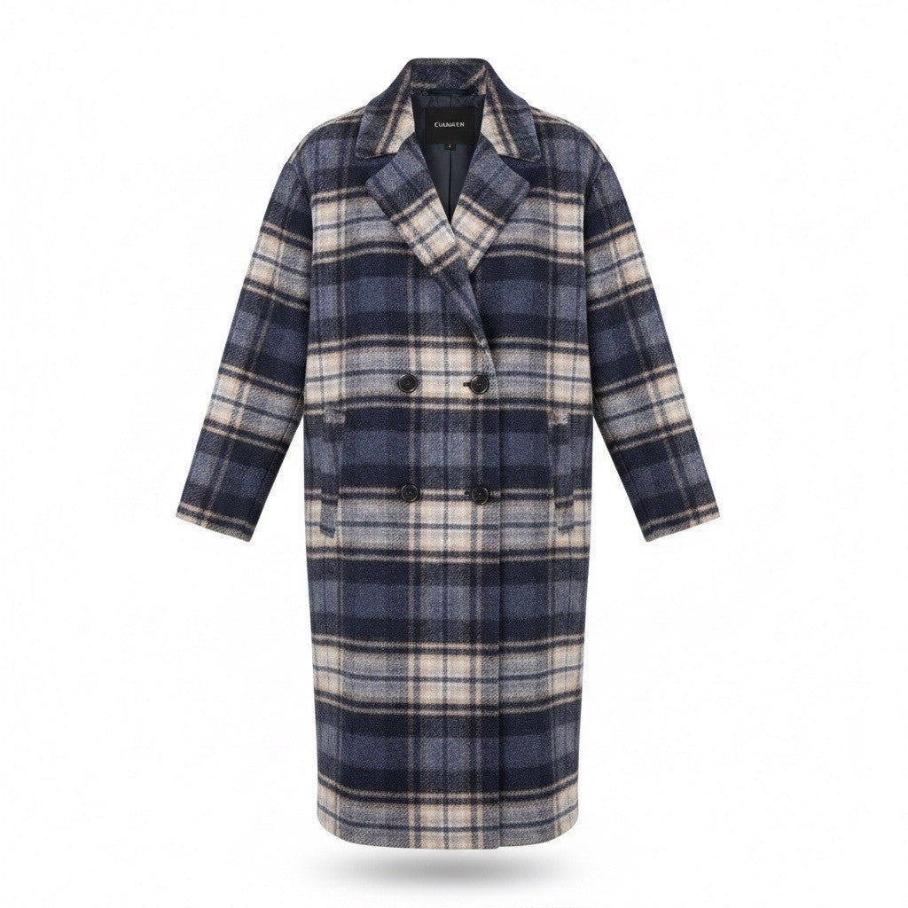 Madewell Womens Navy Wool Blend Plaid Double-Breasted Coat Size XS