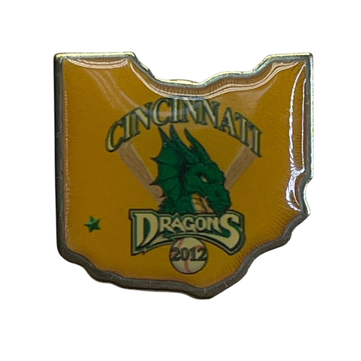 Cincinnati Dragons 2012 Baseball Lapel Pin In Ohio Shape Green Dragon Design