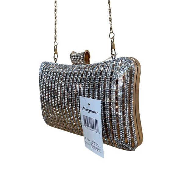 DMargeaux Women’s Champagne Rhinestone With Chain Strap Evening Chic Box Clutch