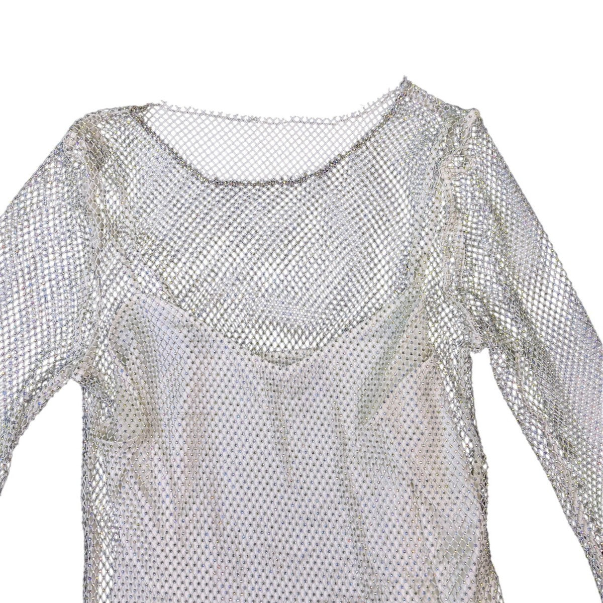 Show Me Your Mumu Womens White Mesh Iconic Long Sleeve Mini Dress Size L