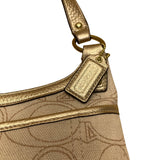 Coach Women’s Gold Signature Jacquard Leather Trim Adjustable Strap Shoulder Bag