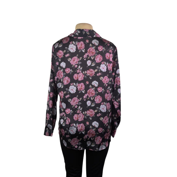 Asos Womens Black & Pink Floral Button-Up Long Sleeve Shirt Size US 8