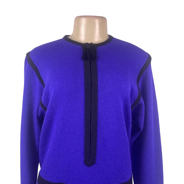 Vintage Don Sayres Womens Purple & Black Wool Knit Dress Long Sleeves Sz 8
