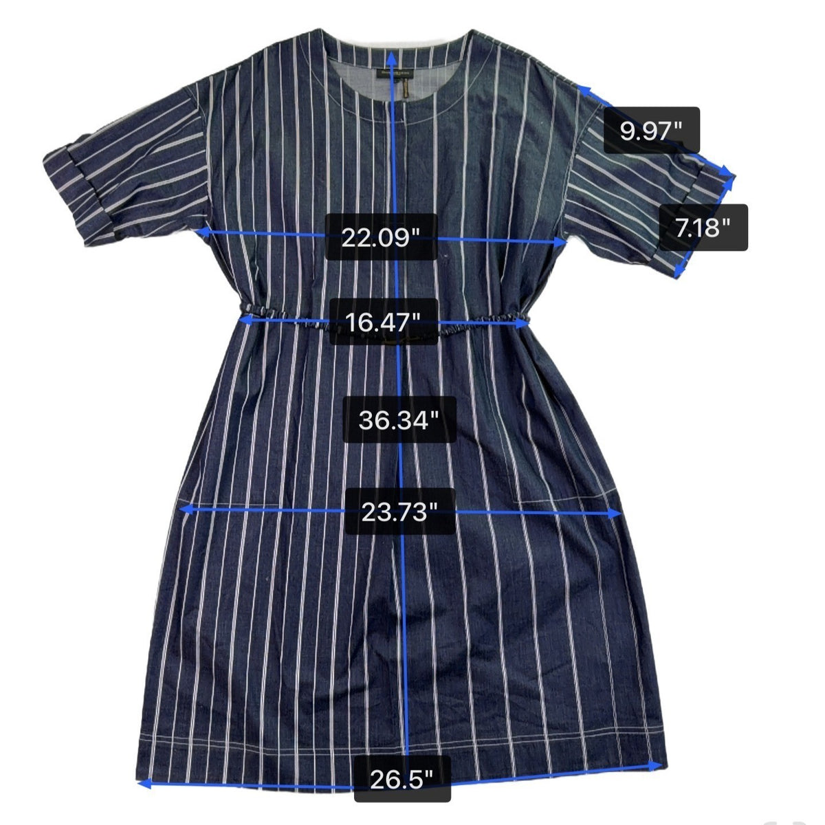 Donna Karan Womens Navy Cotton-Blend Stripe Belted Dress Size L