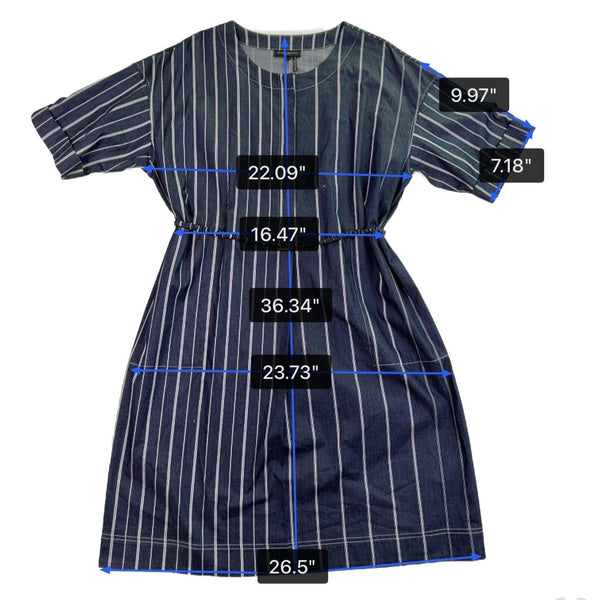 Donna Karan Womens Navy Cotton-Blend Stripe Belted Dress Size L