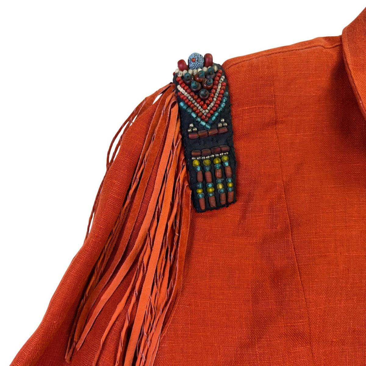 Double D Ranch Brand Womens Orange Linen Beaded Fringe Western Jacket Size M