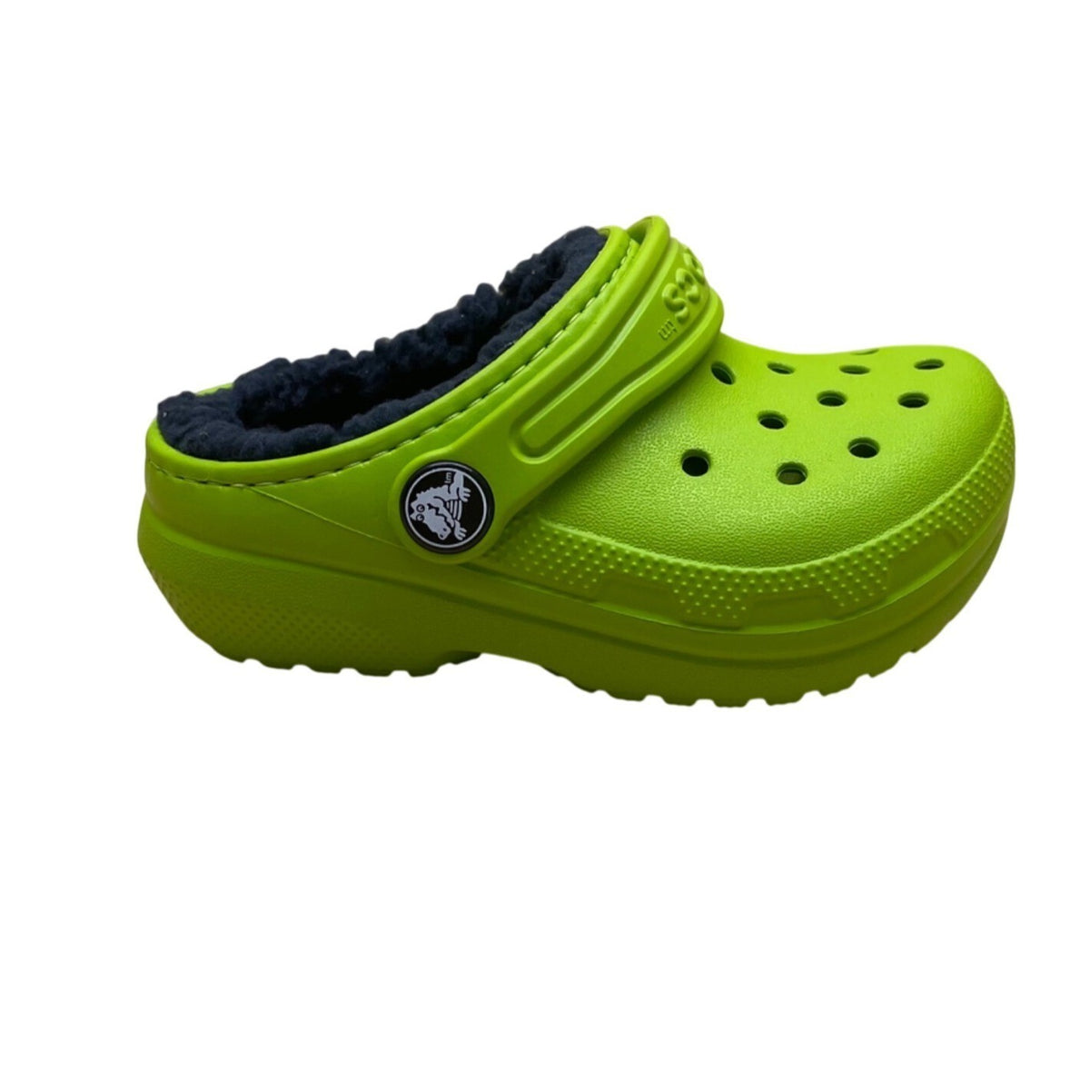 Crocs Kids Green Fleece-Lined Clogs Dual Comfort Casual Slip-On Size C7