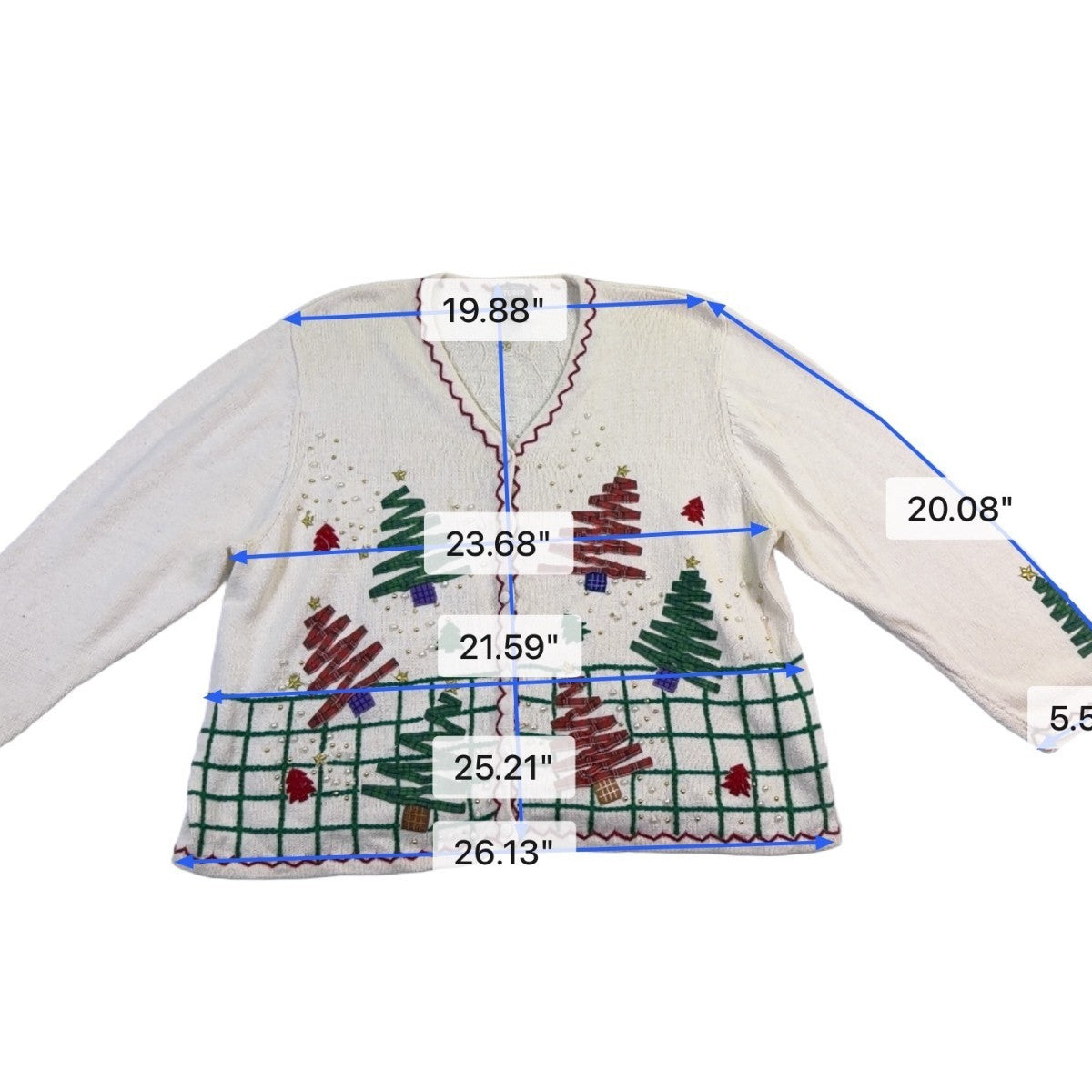 Studio Joy Womens White Holiday Cardigan Embellished Trees Design Sz 3X